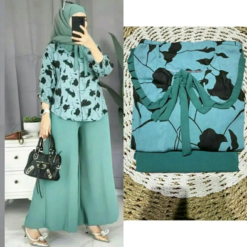 One set rayon premium setelan wanita atasan bawahan kulot busui kerja santai all size ld 110 Muslim Nyaman 2