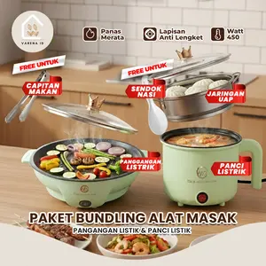 [KOMBO HEMAT 304] Panggangan BBQ Listrik Bulat + Panci Listrik 3in1 Kukus Goreng Rebus / Food Grade 304 / Anti Lengket / Low Watt / Untuk Anak Kos & Rumah Tangga