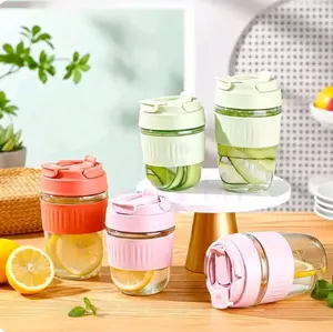 B (B147) BOTOL / GELAS KACA GRIP AESTHETIC WARNA/300 ML ANTI TUMPAH Souvenir Bottles Kitchenware Sedotan Water