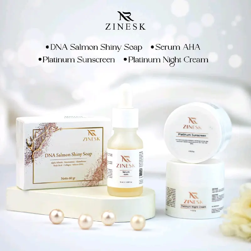 ZINESK PAKET SKINCARE kemasan lama,SUNSCREEN+NIGHT CREAM lama+SABUN DNA SALMON paket lama isi 3 1
