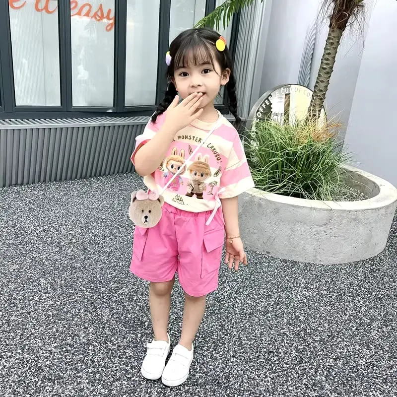 Setelan import Anak Perempuan Labubuu Celana Pendek Cargo Terbaru Trend Sale - Fashion