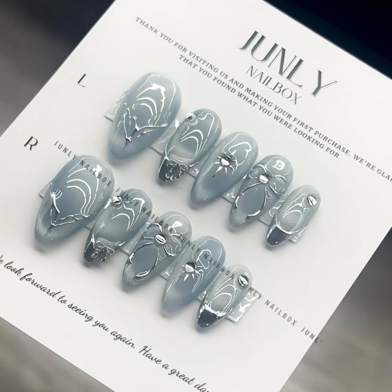 Mã 103 JUNLY Nailbox Thiết Kế Thủ Công mắt mèo Đính Charm Nơ Xin Xắn Ánh xanh  Nữ Women