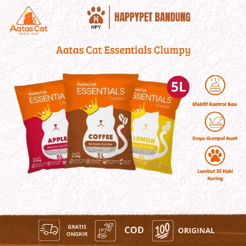 Aatas Cat Essentials Bentonite cat Litter Pasir Gumpal Kucing 5L