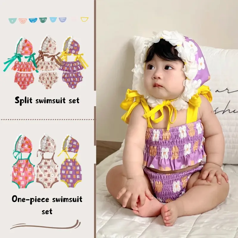 0-3 year old summer newborn one-piece swimsuit, baby girl bikini, 2-piece swimsuit+hat
