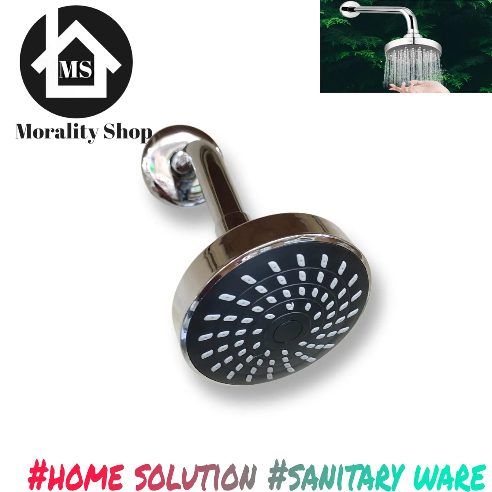 wall shower tembok bulat 4 inch murah ws8 / kepala shower mandi plastik tanam 10cm tiang shower stainless 15cm