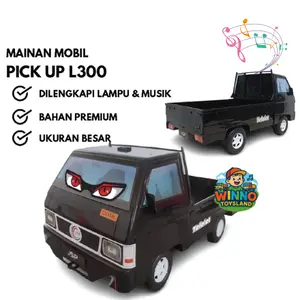 RAMADAN Mainan Mobil Pick Up L300 Miniatur Black Hitam BO Musik dan Lampu LED Mainan Anak Laki Baterai Plastik Bak Control Remote