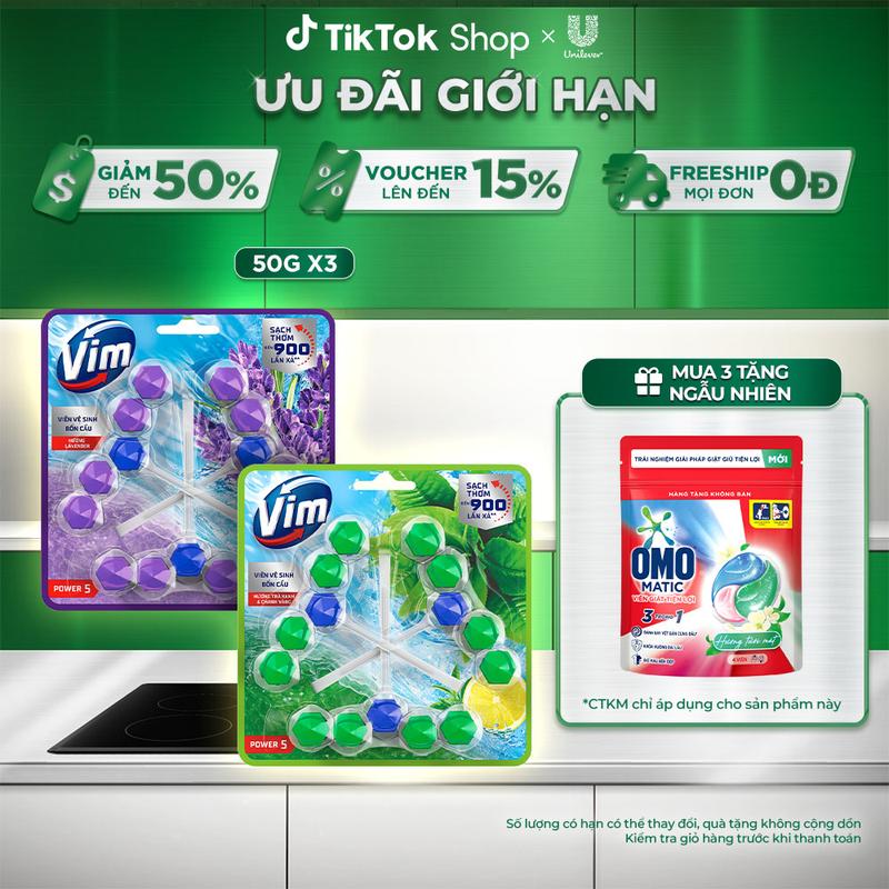 VỈ 3 VIÊN Vim Treo Vệ Sinh Bồn Cầu Power 5 TIẾT KIỆM TIỆN LỢI | Sạch Thơm Đến 300 Lần Xả (3x50g/vỉ) [1]