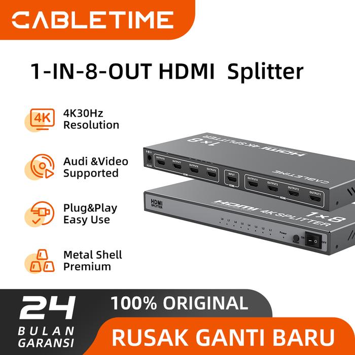Promo CABLETIME HDMI Splitter 8 Port 1 In 8 Out High Quality 4K 30Hz ...