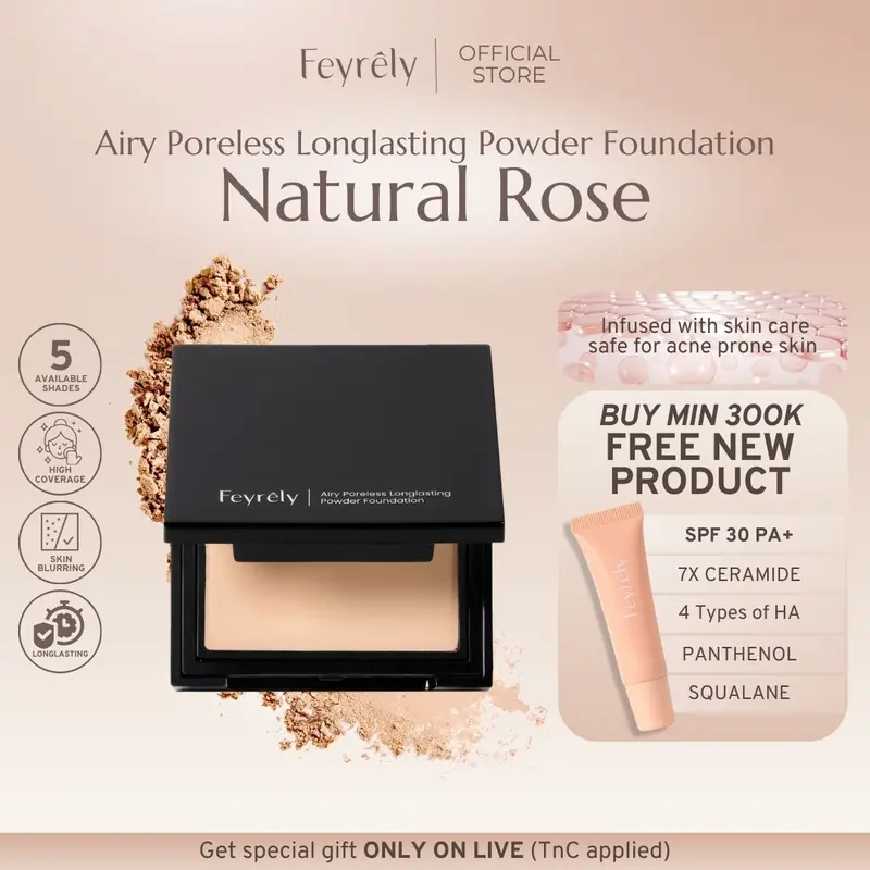 FEYRELY AIRY PORELESS LONGLasting POWDER FOUNDATION - 5 Shades Concealer Kering Oily 2