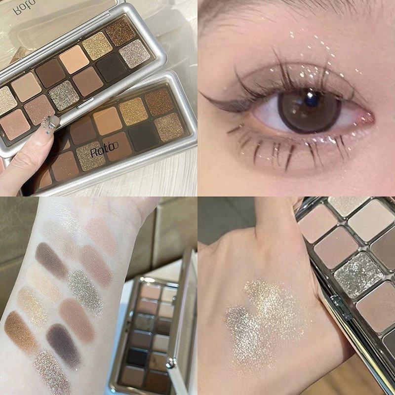 Bảng Phấn Mắt, ROTO, Mười Hai Màu Rắn Xanh Lá Cây Tông Màu Đất, Lấp Lánh Và Ánh Ngọc Trai Lì, Lâu Trôi