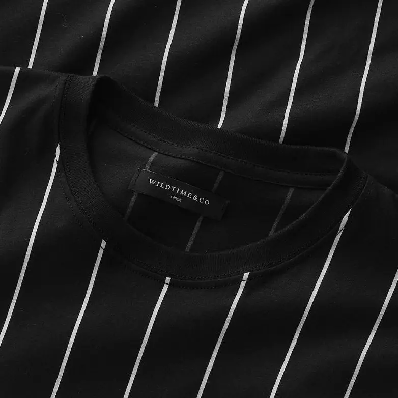 Wildtime&Co - T-Shirt Striped Black Pria Kaos Garis Katun Baju Distro Hitam 1