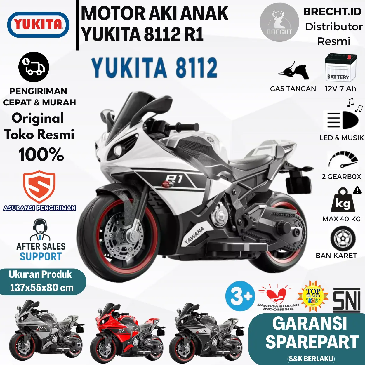 Mainan Motor Aki Anak YUKITA 8112 SPORT SERIES Motoran Aki Anak