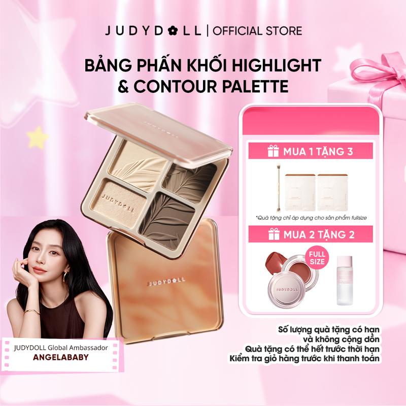 [NEW VERSION] [Phiên bản nâng cấp] JUDYDOLL Bảng phấn tạo khối bắt sáng 4 màu Highlight Contour Palette Mềm mịn Tự nhiên Lâu trôi 9g