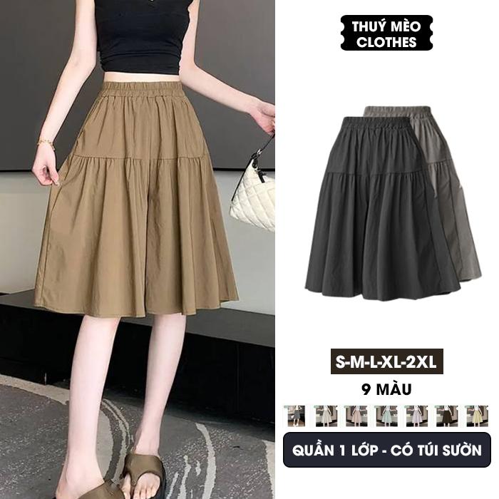 Quần Váy Nữ Dáng Lửng Nhún 2 Tầng Bèo Phong Cách Trẻ Trung,Tiện Lợi. Màu Đẹp Dễ Phối. Big Size 40-70kg chân váy quần ngố hack dáng xinh quần ngố quần Thun Women culottes Voan quan dui ong cuc rong