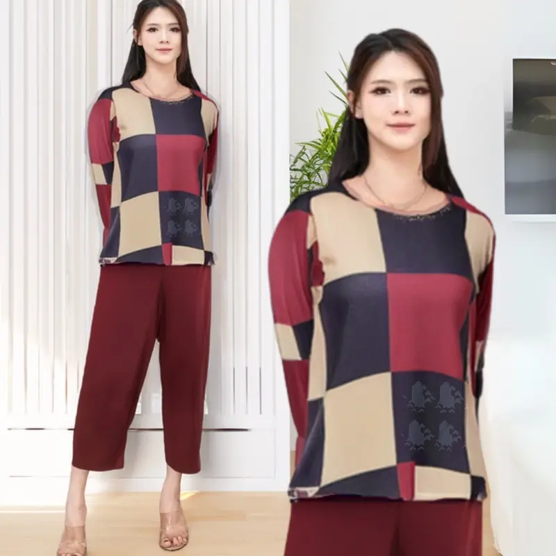 Jenea - Setelan Wanita Kiaria Terbaru Lengan Panjang Motif Kotak One Set Nyaman Kekinian 1