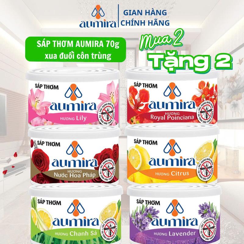 Set 2 Tặng 2 Sáp Thơm Aumira Để Phòng Ngủ Tủ Quần Áo Nhà Vệ Sinh Cao Cấp Từ Tinh Dầu Thiên Nhiên Khử Mùi Lưu Hương Chanh Hoa Lily Lavender Lâu Tới 30 Ngày Lọ 70g
