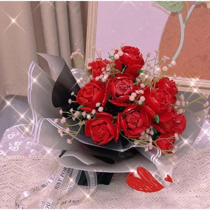 MINGDI Susun Balok Mawar Brick Bunga Bouquet DIY Mawar Nano Bricks Flower Romantis Block Buket Kecil Blok Anak Permainan valentine gift 5