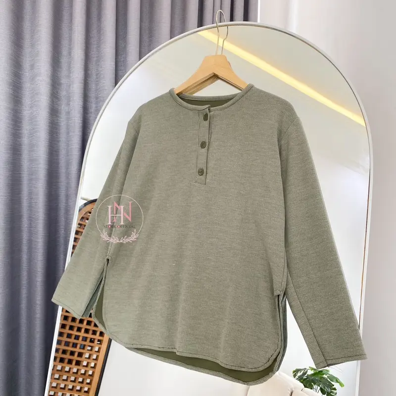 Jihan Blouse Basic Kaos Baju Kancing Knit Misty Atasan Wanita Knitwear Oversize Panjang 2