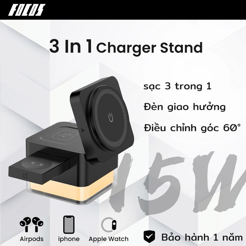 Giá Chân Đế Sạc Hình Khối 3 Trong 1 Tương Thích Với MagSafe Giá Chân Đế Sạc Nhanh Tối Đa 15W Giá Sạc Không Dây Có Thể Gập Lại Thích Hợp Cho iPhone 15 14 13 Apple Watch S1-8 Ultra AirPods Phụ Kiện
