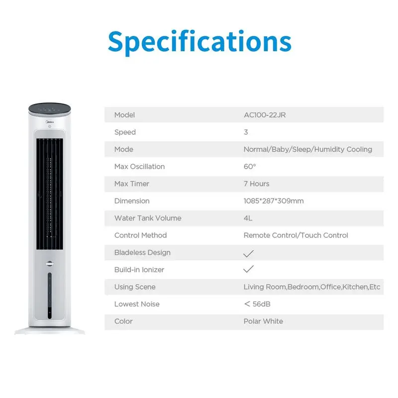 Midea 3-in-1 Evaporative Air Cooler MAC-400R0-APW 4 Liter Ionizer Diffuser Remote Control 8