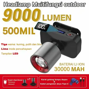 [Garansi 30 tahun]Senter kepala super terang anti air 3500 Lumen  led super terang lampu senter kepala zoom super terang 500W headlamp outdoor senter kepala cahaya kuning/putih headlamp gunung