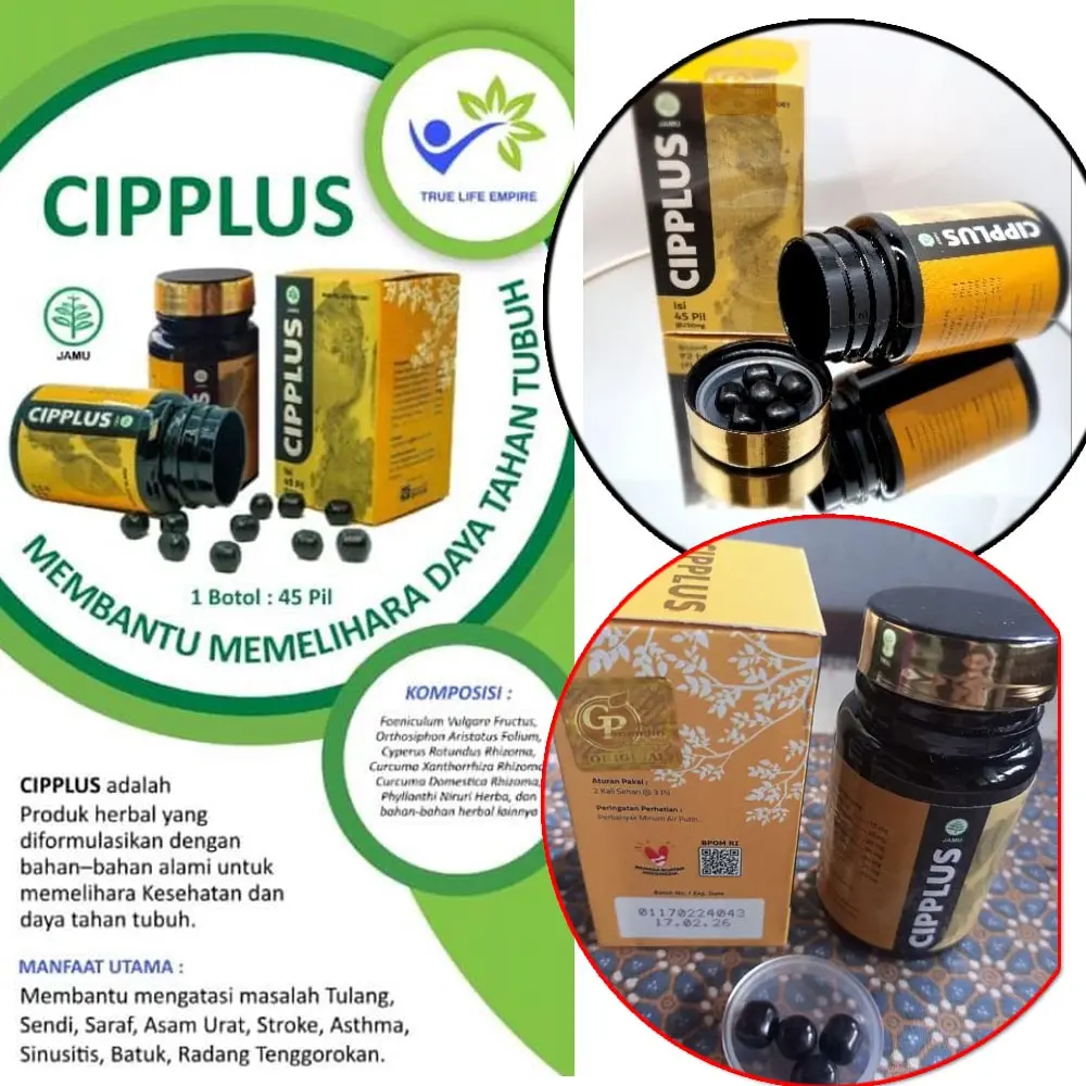 Pil Hitam CIPPLUS 1 Botol 45 Butir Untuk Herbal Rematik, Nyeri Sendi, Asam Urat, Pegal Linu