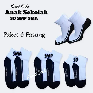 6 Pasang Kaos Kaki Sekolah Anak SD SMP SMA Putih Telapak Hitam Katun Tebal Halus Lembut Fashion