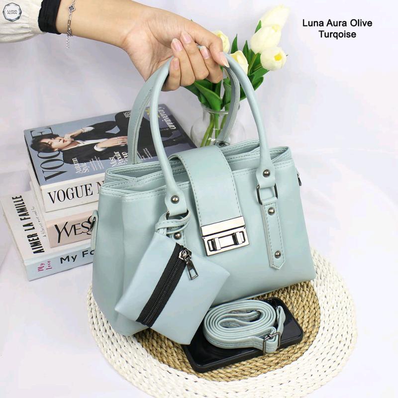 Tas Selempang Jinjing Wanita Olive 3 Ruang Polos Free Dompet Koin Luna Aura 8