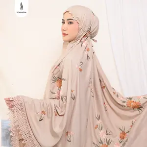 Mukena Muslim Dewasa Katun Bordir Renda Mewah Bunga Sabria Wanita Mukenah Cantik Putih