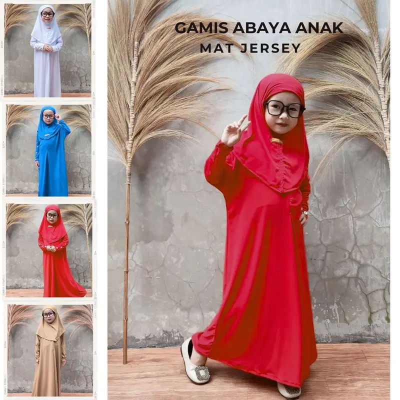 Best Seller Gamis Abaya Jersey Lengan Kancing Anak Perempuan Usia 1-12 Tahun Bahan Jersey Lembut Premium / Gamis Lebaran Polos Free Hijab Mat Jersey premium 2