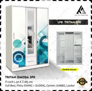 LPB TRITAN 3PK - Lemari Pakaian Besi 3 Pintu Sliding Tritan Furniture