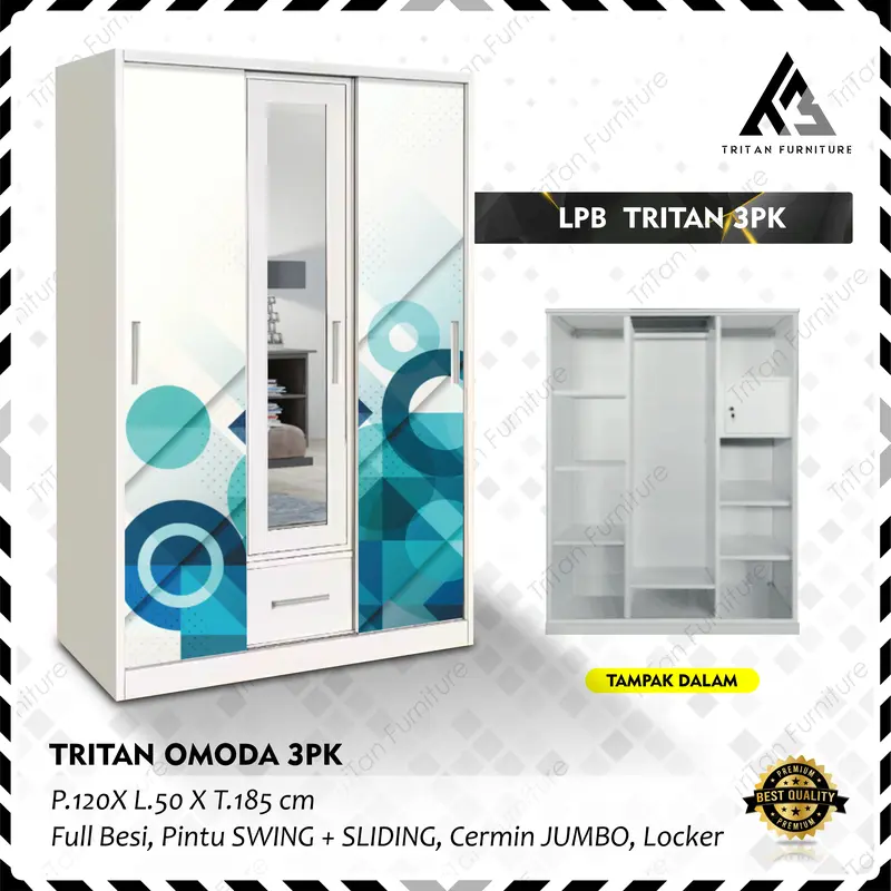 LPB TRITAN 3PK - Lemari Pakaian Besi 3 Pintu Sliding Tritan Furniture 0