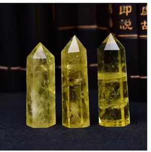 1pc Natural Crystal Point Citrine Healing Obelisk Yellow Quartz Wand Beautiful Ornament for Home Decor Energy Stone Pyramid