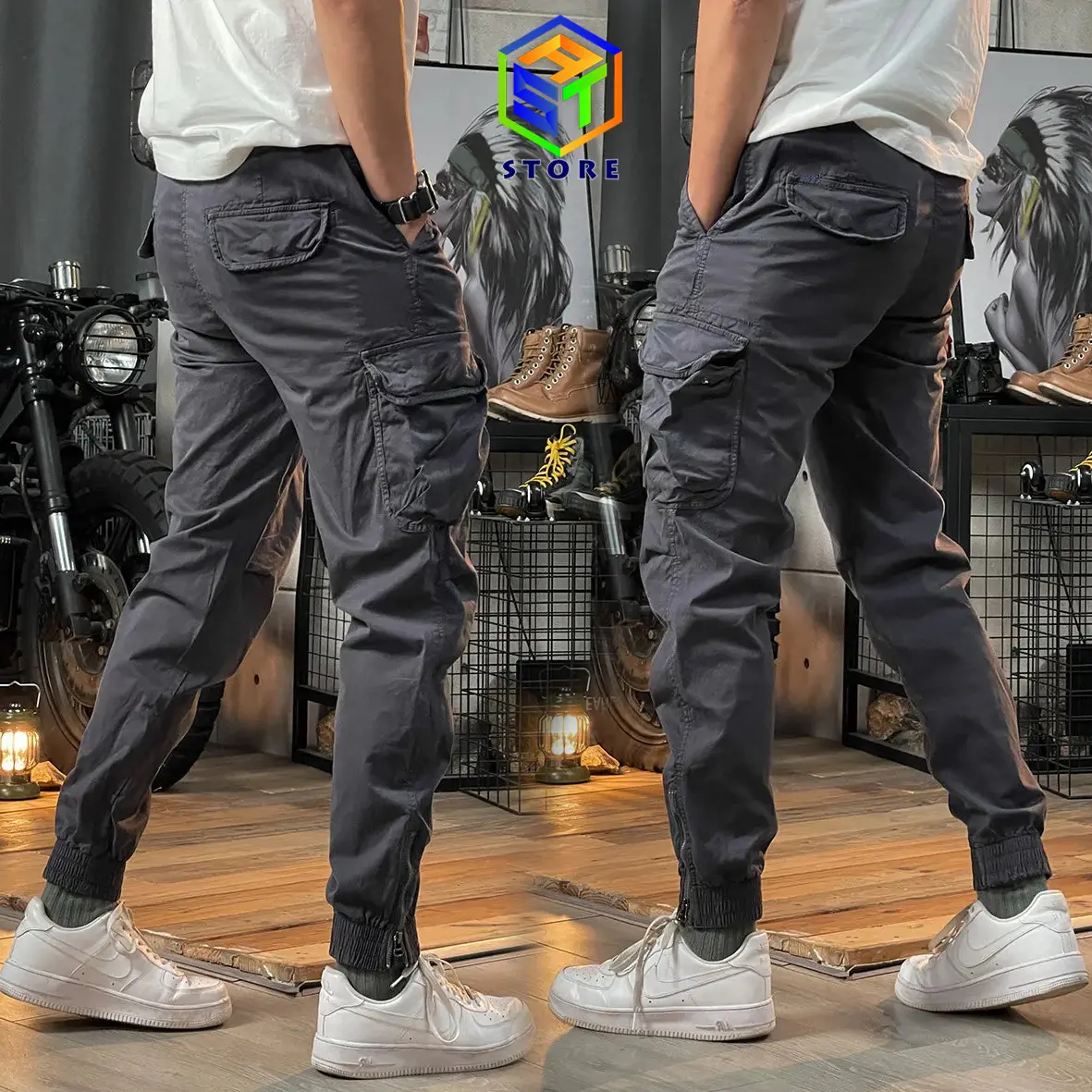 Celana Joger Cargo Pants Combat Dark Gray Kain Twill Stretch