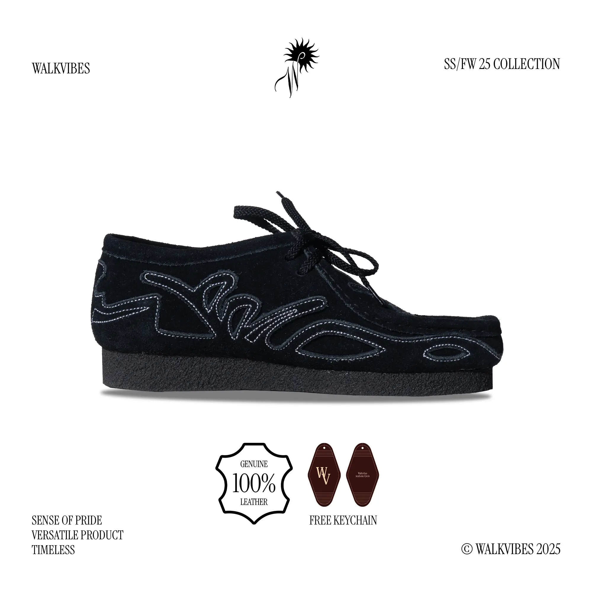 Walkvibes Sepatu Formal Casual Pria & Wanita | Ornate Genuine Pattern Note Black Kulit Suede Asli Nyaman Ringan SS/FW 25 Collection