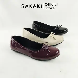 SAKAKI Rose -  Sepatu Wanita Flatshoes Burgundy Hitam Krem  Cantik Dan Elegant Black flat shoes