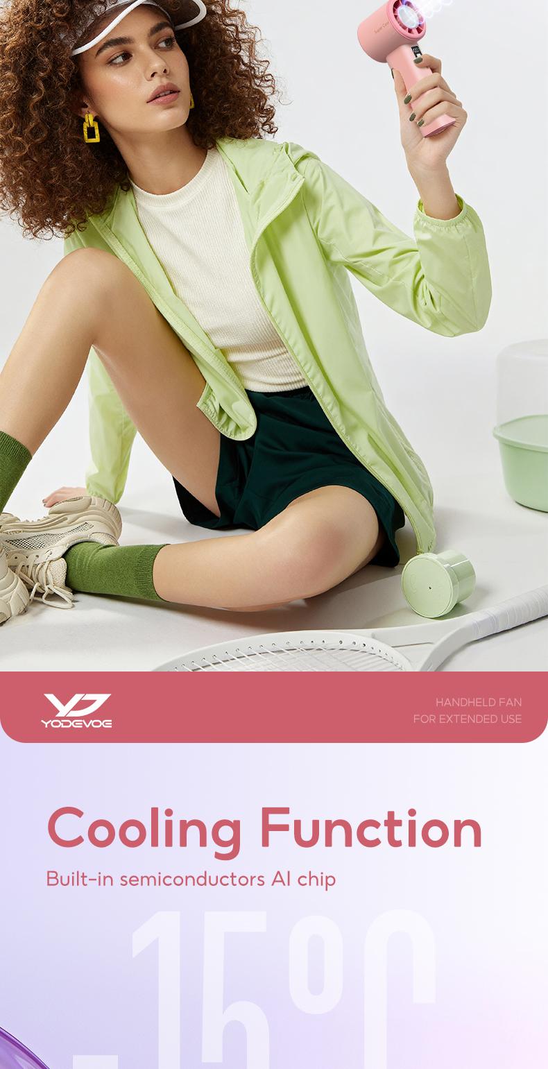 Yodevoe B02 High-Speed Fan Portable HandHeld Fan Semi Conductor Icy Cool Air Mini kipas Strong Wind 100 Gear Wind Speed kipas angin Digital Display Adjustable Turbo kipas