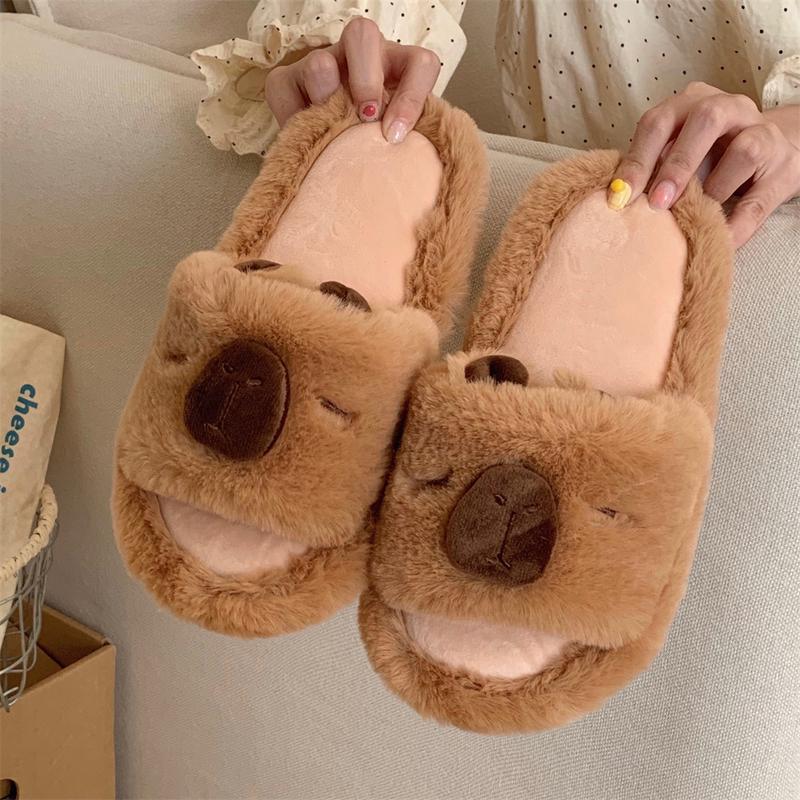 XIXITIAO Dép bông nữ CAPYBARA hoạt hình dễ thương dép bông đế mềm ấm áp thời trang mùa thu và mùa đông PVC Slipper DéP Hoa Nhung Có Quai
