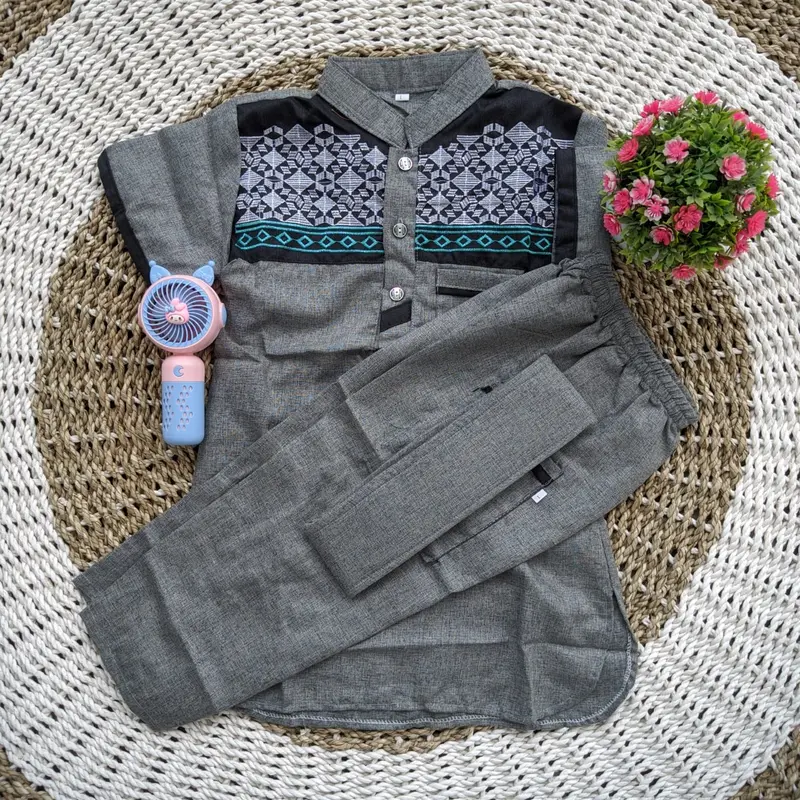 kurta muslim madina bordir lengan pendek\\baju koko yang cocok buat anak yang aktif bahan lembut dan Nyaman 0