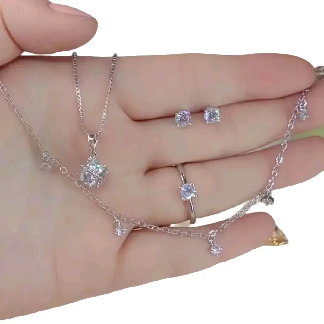 SET PERHIASAN WANITA SILVER MATA SATU CANTIK ROMBE kalung 1