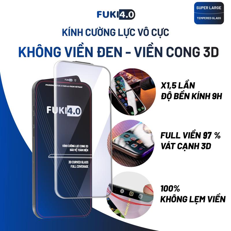 Kính cường lực FK02 siêu cong viền không viền đen cho iphone ip 16 pro max 15 14 13 12 prm