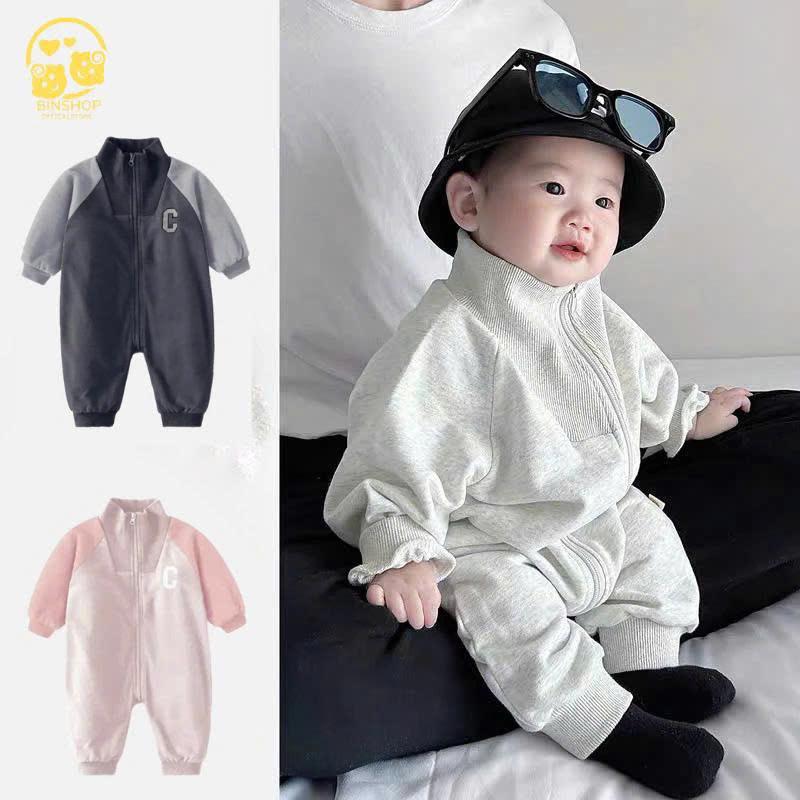 Bodysuit dài tay cho bé trai gái Nỉ bông ấm áp Bộ liền thân cho bé gái trai kéo khóa Quần áo sơ sinh cho bé 0-12M