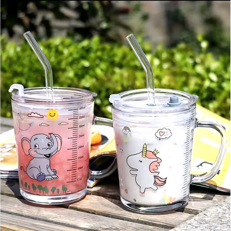 B ( B114 ) GELAS MINUM ANAK KARAKTER FREE SEDOTAN ANTI TUMPAH ISI 400 ML Kaca Bottles Kitchenware Water 0