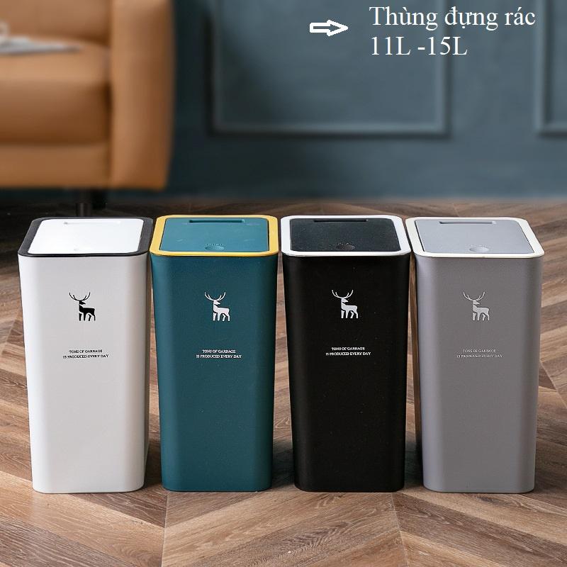 Thùng Rác Hươu 15L Nắp Bật Nhấn Nút Thiết Kế Siêu Tiết Kiệm Không Gian Nhựa PP…