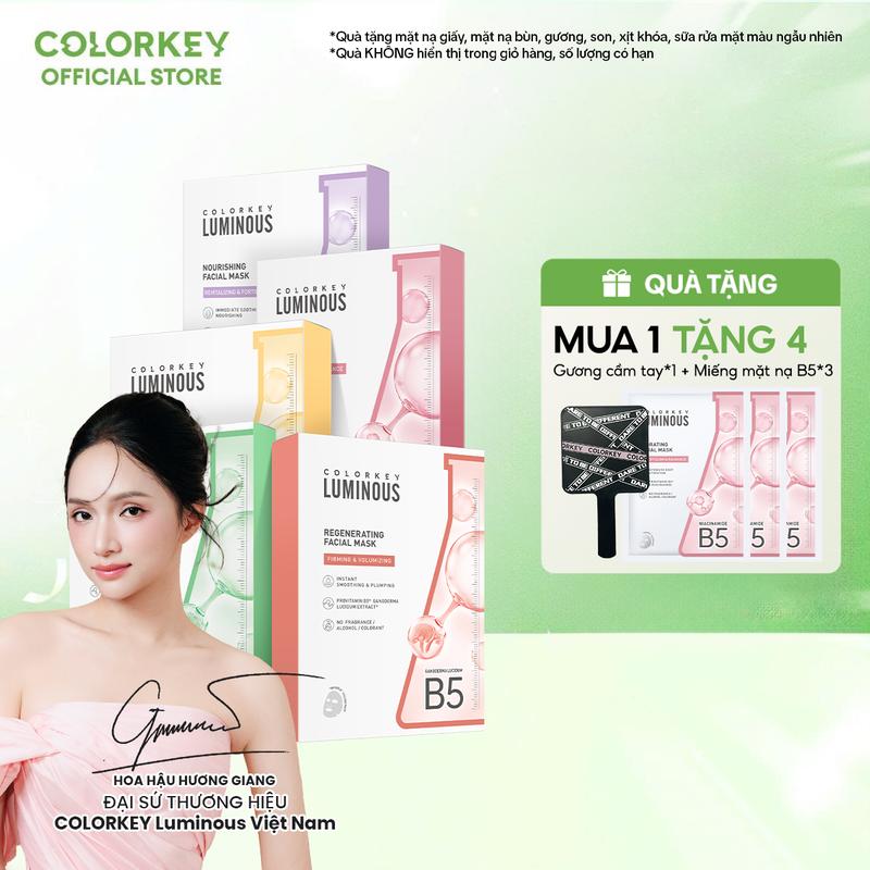  COMBO 5 Hộp Mặt Nạ Giấy COLORKEY LUMINOUS Vitamin B5 Hỗ Trợ Cấp Ẩm Làn Da 25ml miếng 10 miếng hộp 