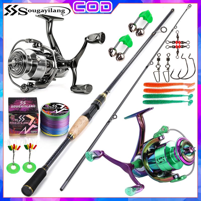 Bộ Câu Cá Quay Sougayilang Cần Sợi Carbon 1,8m 6ft Máy Câu Cá Mẫu 1000-3000 Tỷ Lệ Bánh Răng 5.0: 1 Tay Cầm Đôi Cuộn Chỉ Nhôm Có Dây Câu Cá Thích Hợp Để Câu Cá Ngoài Trời Pancing