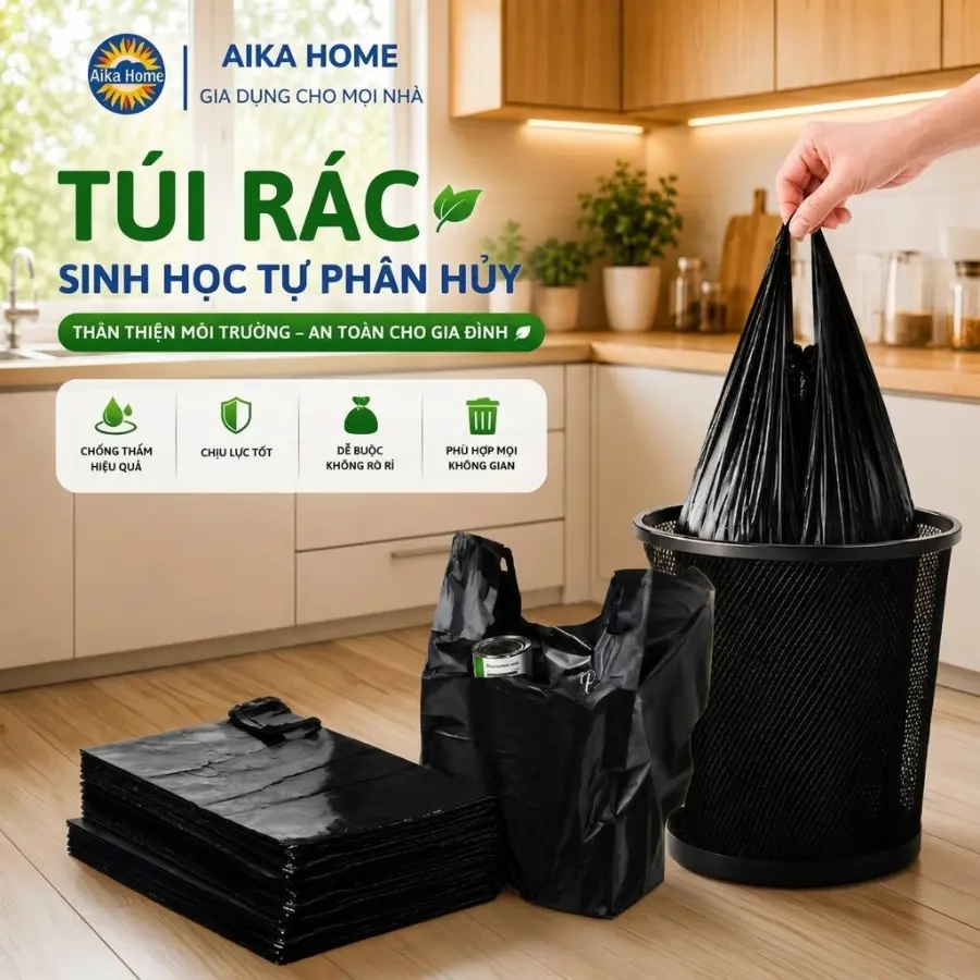 Túi Rác Đen AIKA HOME 1KG | Dẻo Dai - Không Rách - Dễ Buộc | Phù Hợp Thùng Rác 5kg, 10kg, 15kg, 20kg, 30kg | Túi Rác Sinh Học
