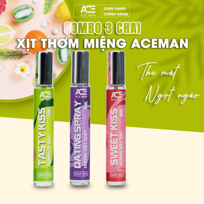 Set 3 chai xịt miệng ACE MAN 10ml hương vị trái cây, Xịt Thơm Miệng cho nam Nữ và các cặp đôi ngọt ngào the mát