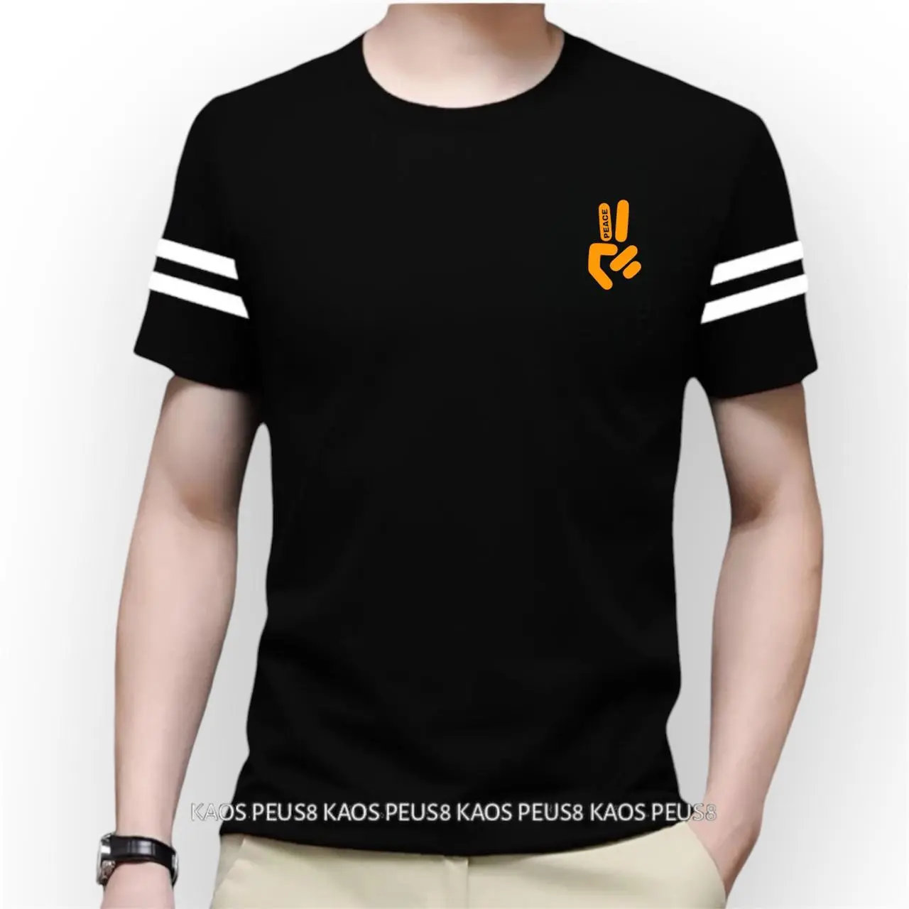 KAOS PRIA DISTRO SIZE DEWASA MODEL SANTAI  MOTIF PEACE  LENGAN PENDEK BAHAN RAYON30S ADEM NYAMAN - BAJU OBLONG UKURAN M-XXL WARNA NAVY T-SHIRTS HITAM/PUTIH/NEVI/KUNING/MERAH