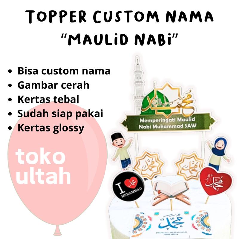 Topper / Hiasan Tumpeng tema Maulid Nabi Muhammad SAW Bahan Kertas Cake ...
